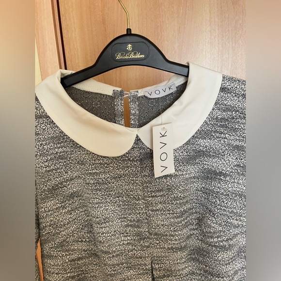 Grey/white off jersey dress with white collar - Picture 6 of 12